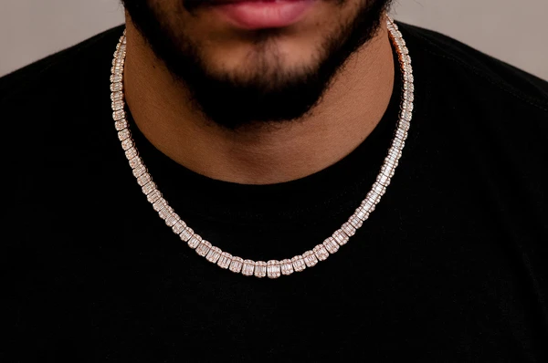 Rose Gold Plated Baguette Diamond Necklace customdiamjewel