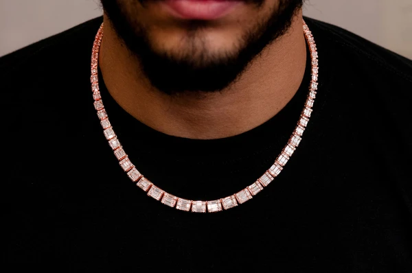 Square baguette Diamond Hip Hop Chain Necklace customdiamjewel