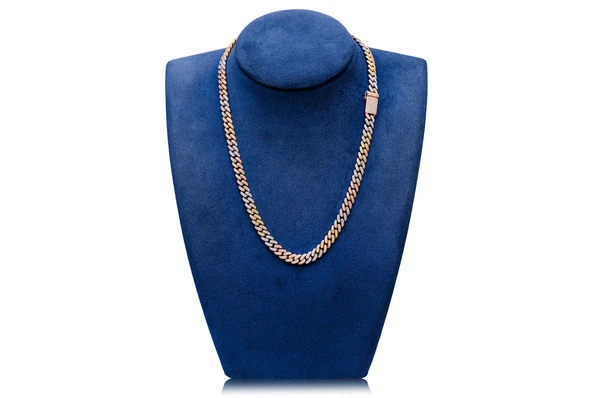 Three Tone Iced Out Diamond Cuban link Chain Necklace customdiamjewel