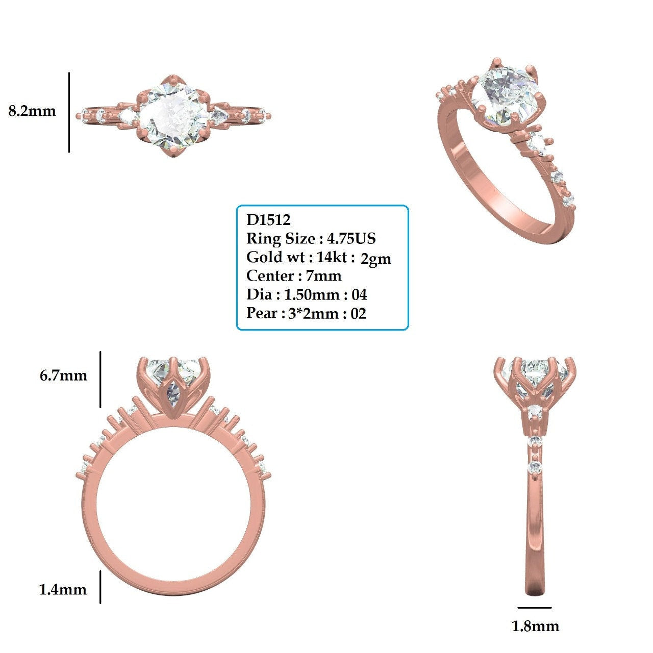 14K Rose Gold Tulip Setting Semi Mount Ring customdiamjewel