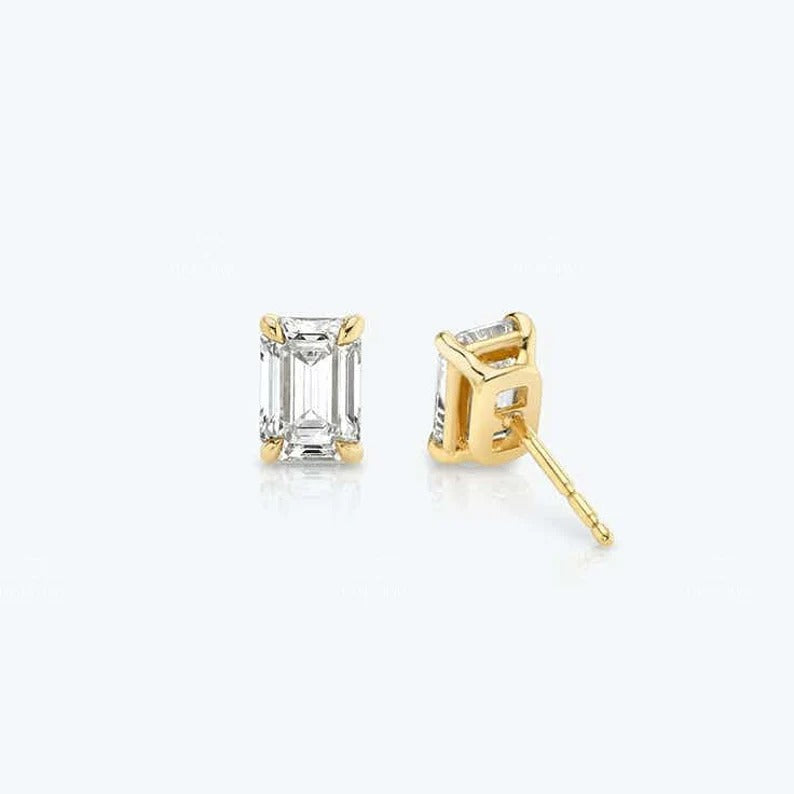 Emerald Cut Moissanite 14K Gold Classy Stud Earrings customdiamjewel