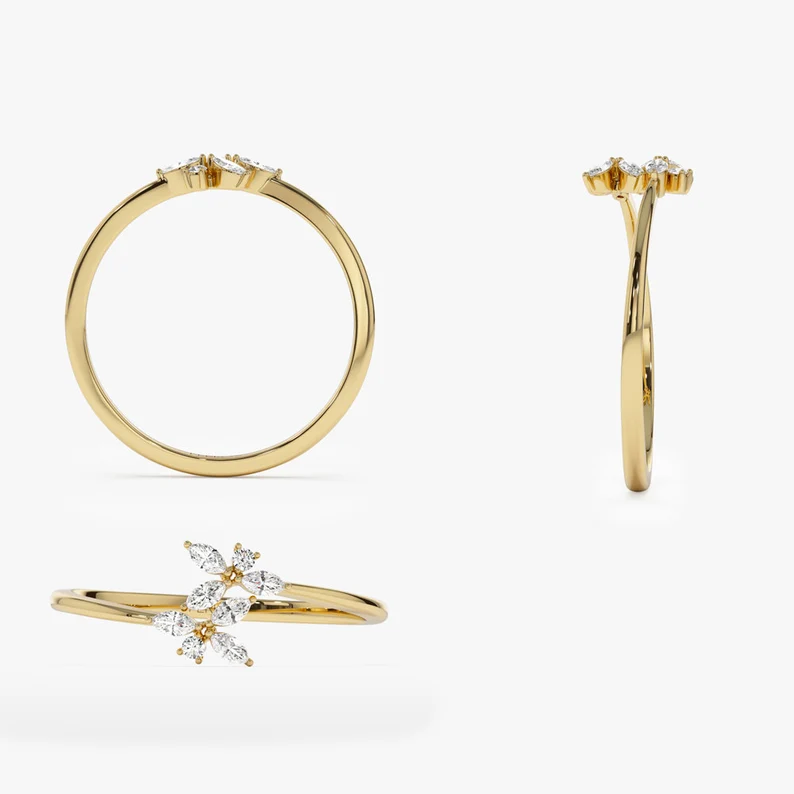 Flower design Marquise Diamond Trendy Stackable Ring customdiamjewel