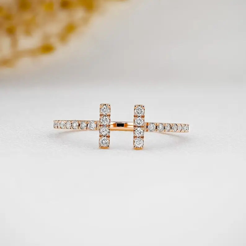 0.22CTW Round Lab Grown Open Bar Minimalist Ring customdiamjewel 10KT Rose Gold VVS-EF