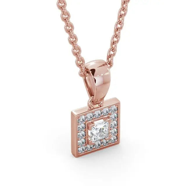 0.70CT Princess Cut Halo Lab Grown Pendant customdiamjewel