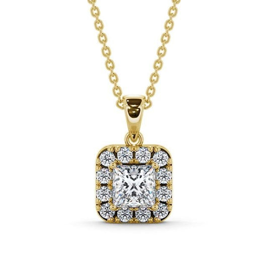 1.00CT Princes Cut Halo Lab Grown Diamond Pendent  customdiamjewel 10KT Yellow Gold VVS-EF