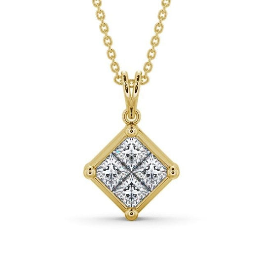 Princess Cut Cluster 0.80CTW Lab Grown Diamond Pendant  customdiamjewel 10KT Yellow Gold VVS-EF