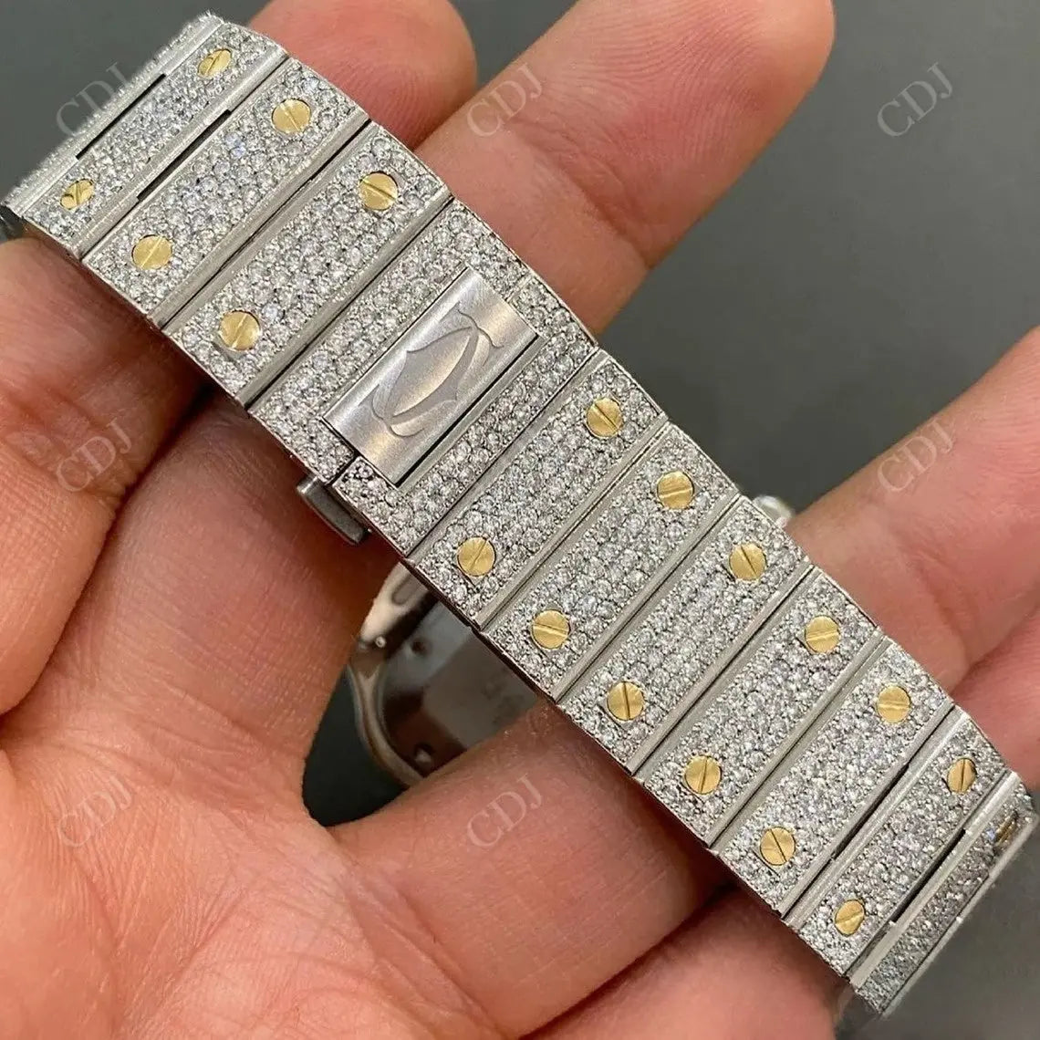 Two Tone Swiss Movement Bust Down Diamond Cartier Watch customdiamjewel