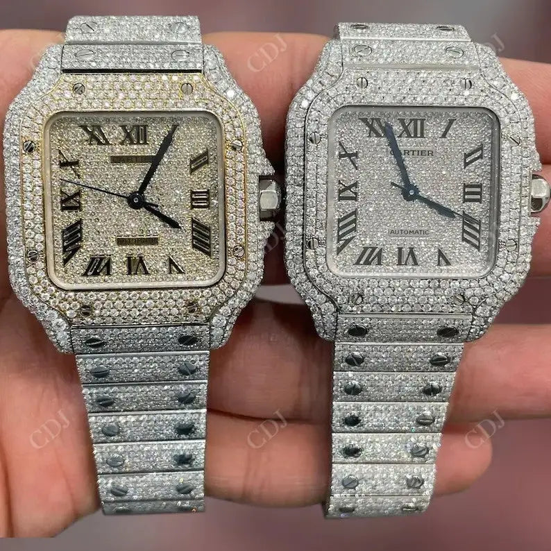 Handmade Natural Diamond Cartier Santos Watch customdiamjewel