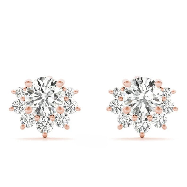 Round Cut Moissanite Solid Gold Gift For Her Cluster Earrings customdiamjewel Sterling Silver Rose Gold VVS-EF