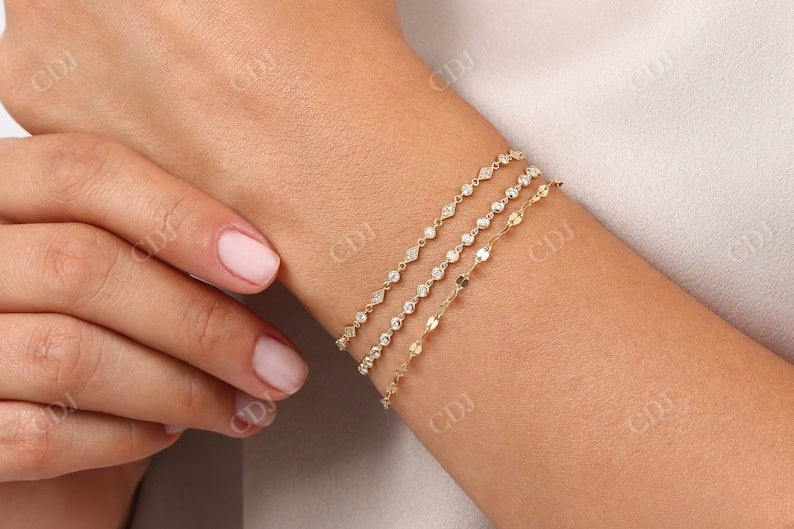 14k Gold Dainty Lab Grown diamond Bracelet with Milgrain customdiamjewel