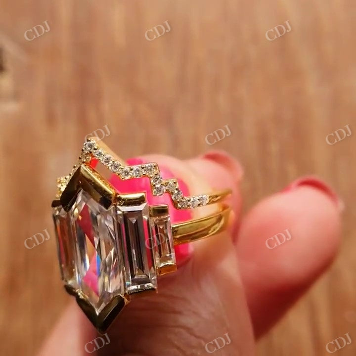 Hexagon Baguette Moissanite Bridal Ring Set customdiamjewel