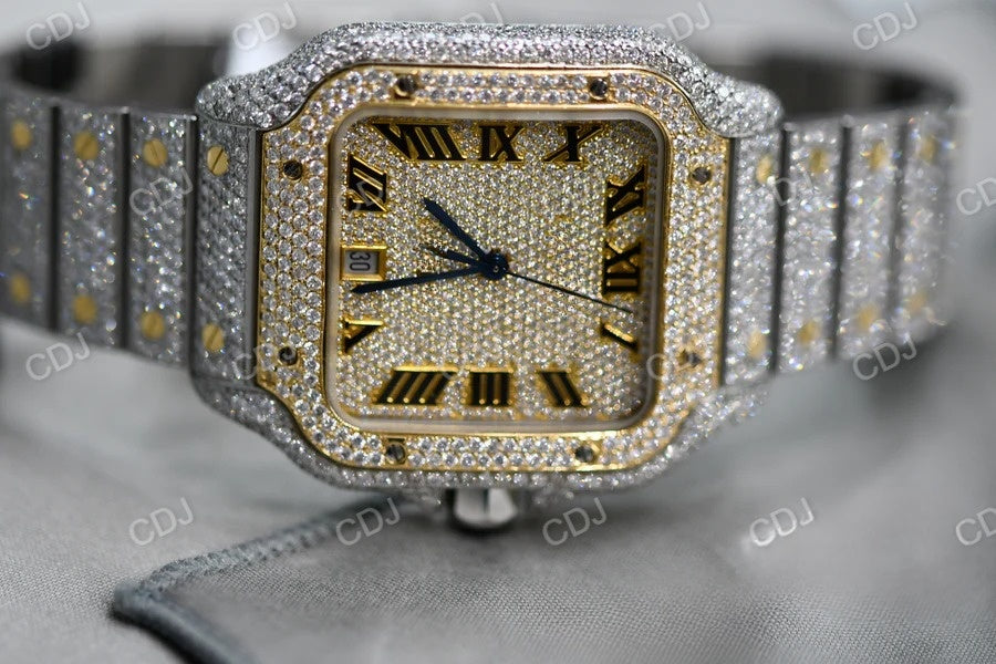 Roman Dial Moissanite Cartier Santos Watch customdiamjewel