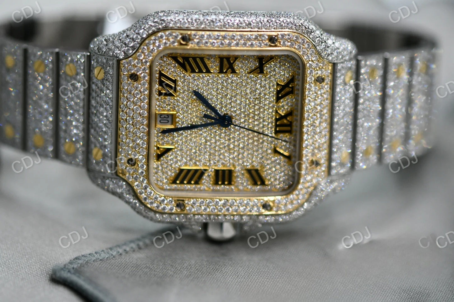 Roman Dial Moissanite Cartier Santos Watch customdiamjewel