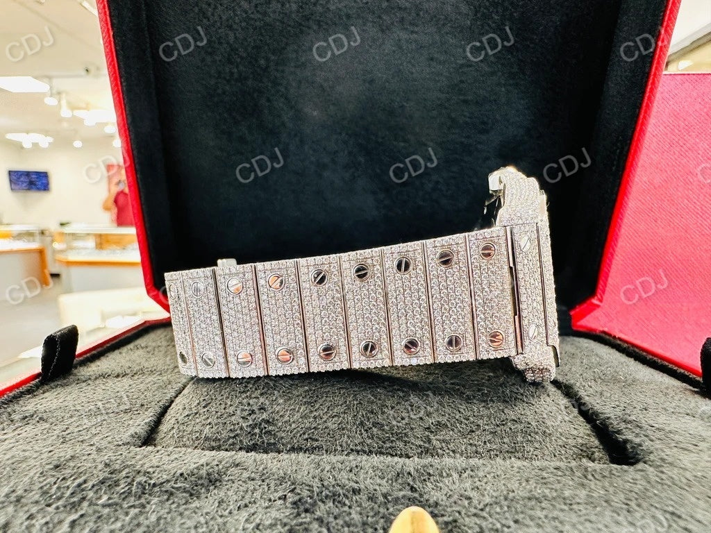 Fully Iced Out Cartier Moissanite Diamond Hip Hop Automatic Buss Down Watch customdiamjewel
