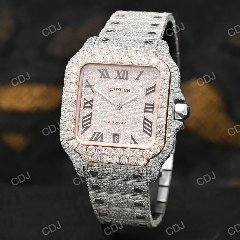 Luxurious Hip Hop Bust Down Natural Diamond Cartier Watch For Men Stainless Steel Band 21 Carat (Approx.)
