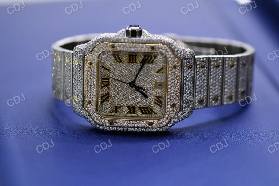 Roman Dial Moissanite Cartier Santos Watch customdiamjewel