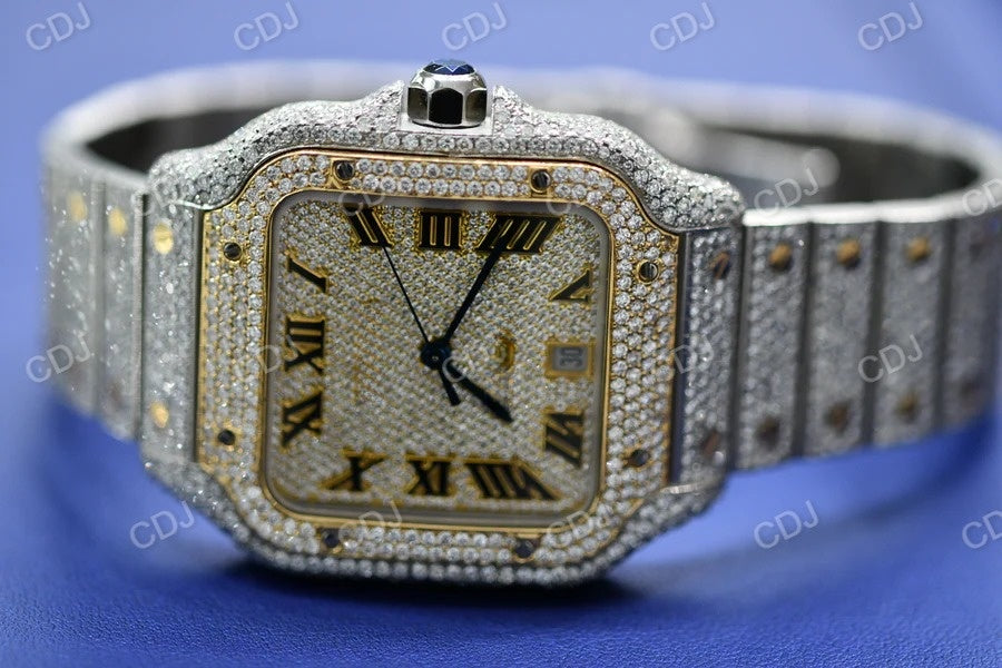 Roman Dial Moissanite Cartier Santos Watch customdiamjewel