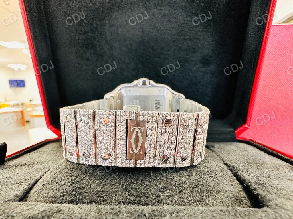 Fully Iced Out Cartier Moissanite Diamond Hip Hop Automatic Buss Down Watch customdiamjewel