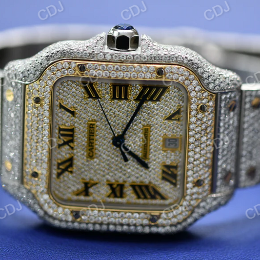 Fully Iced Out Cartier Lab Grown Diamond Studded Hip Hop Watch customdiamjewel
