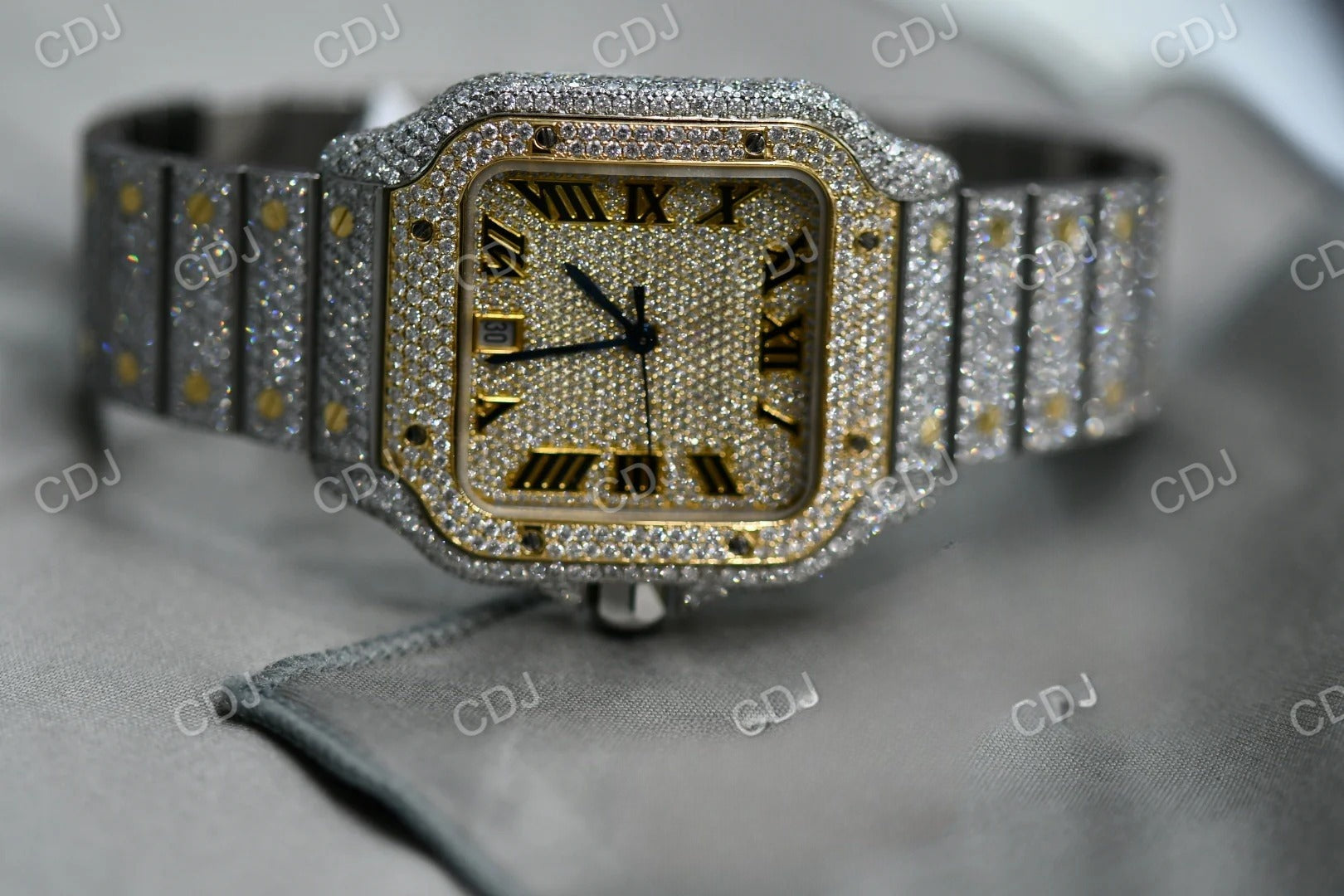 Roman Dial Moissanite Cartier Santos Watch customdiamjewel