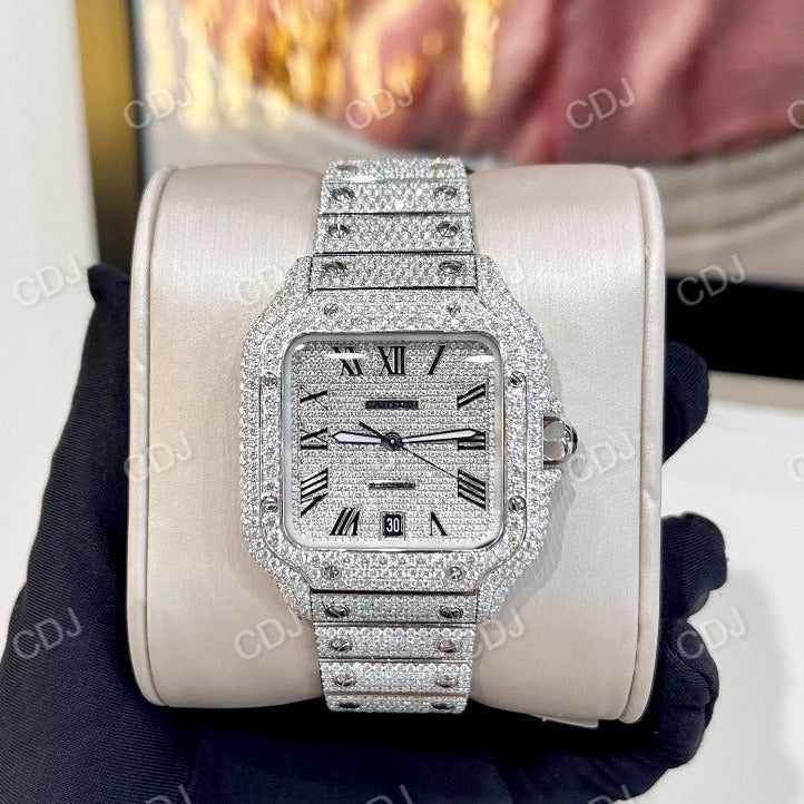 Real Diamond Fully Iced Out Stainless Steel Band Swiss Automatic Cartier Diamond Watch