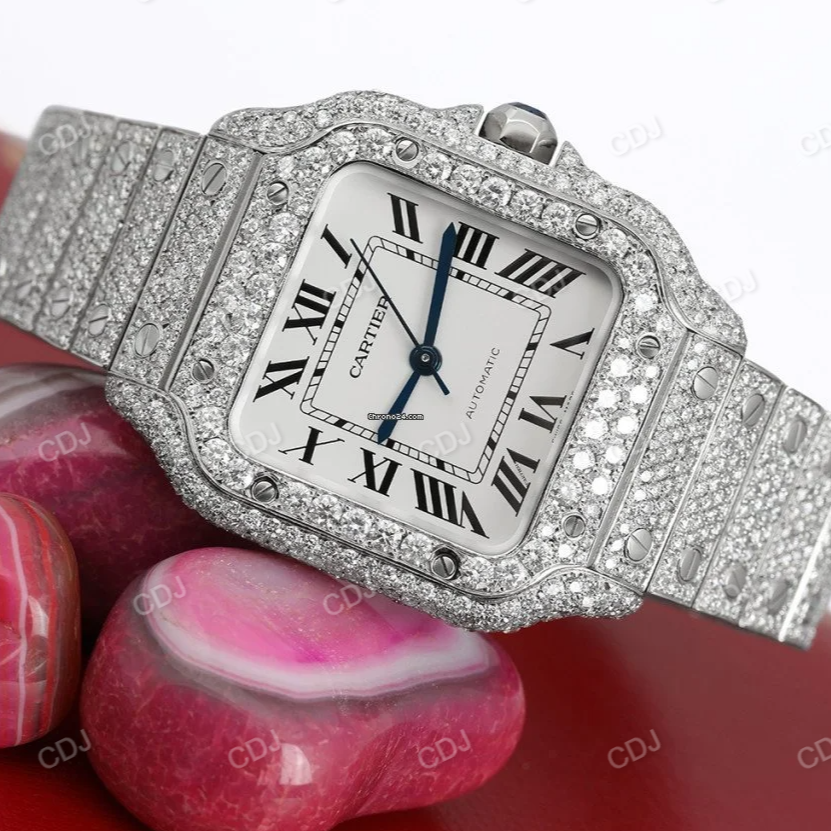 Moissanite Diamond Studded Hip Hop Iced Out Watch For Men Cartier Watch customdiamjewel