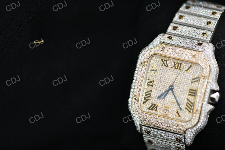 Roman Dial Moissanite Cartier Santos Watch customdiamjewel