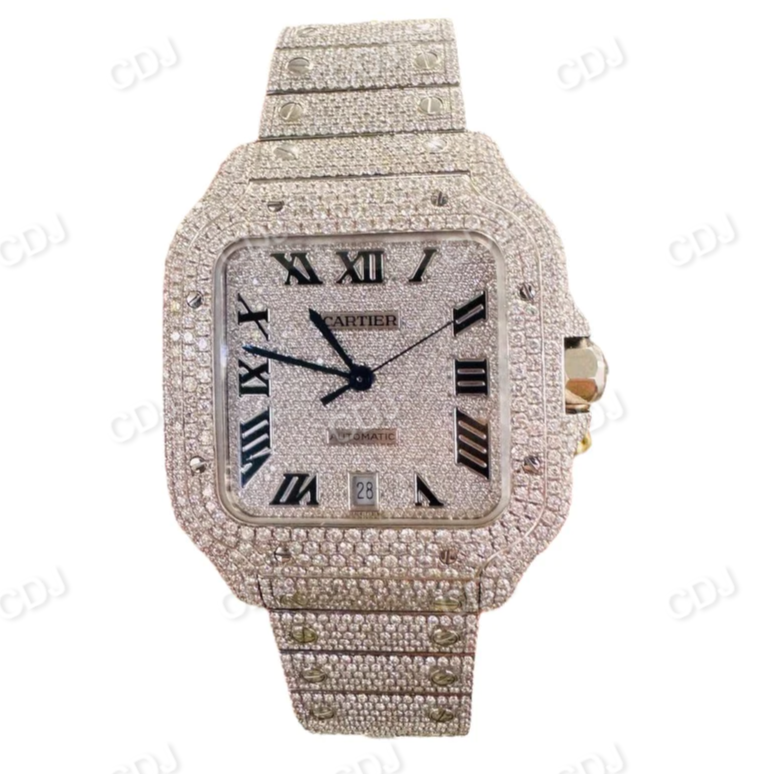 Fully Iced Out Cartier Moissanite Diamond Hip Hop Automatic Buss Down Watch customdiamjewel