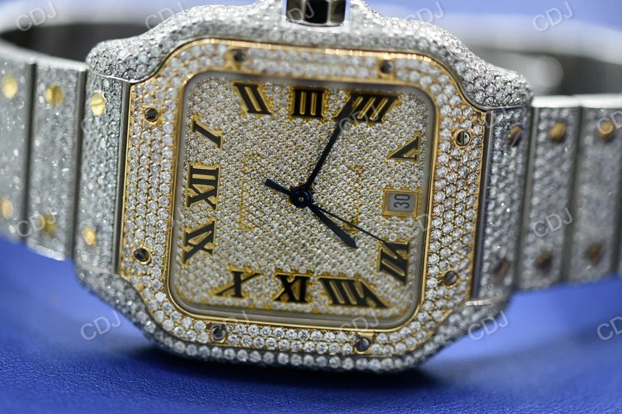 Roman Dial Moissanite Cartier Santos Watch customdiamjewel