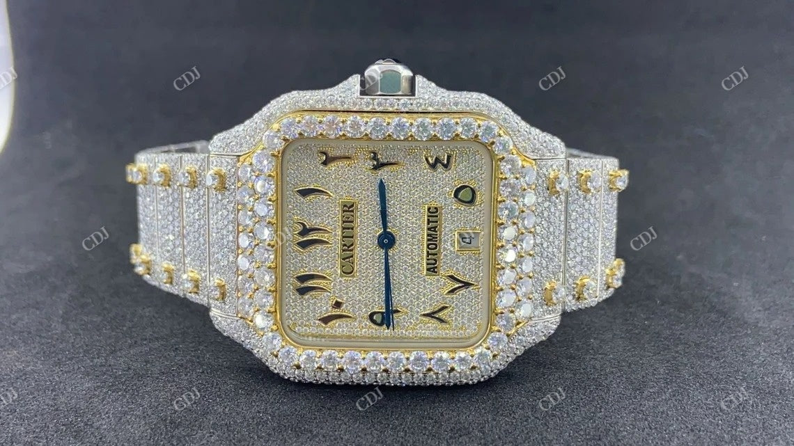 Fully Iced Out Moissanite Custom Cartier Watch customdiamjewel