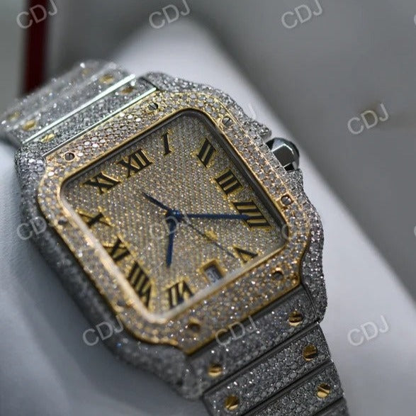 Roman Dial Moissanite Cartier Santos Watch customdiamjewel