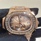 Rose Gold Tone Baguette Diamond Bezel Chrono Watch customdiamjewel