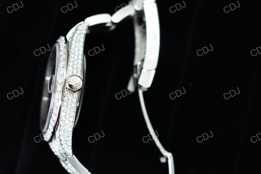 VVS Moissanite Studded Black Dail Rolex Hip Hop Diamond Watch customdiamjewel