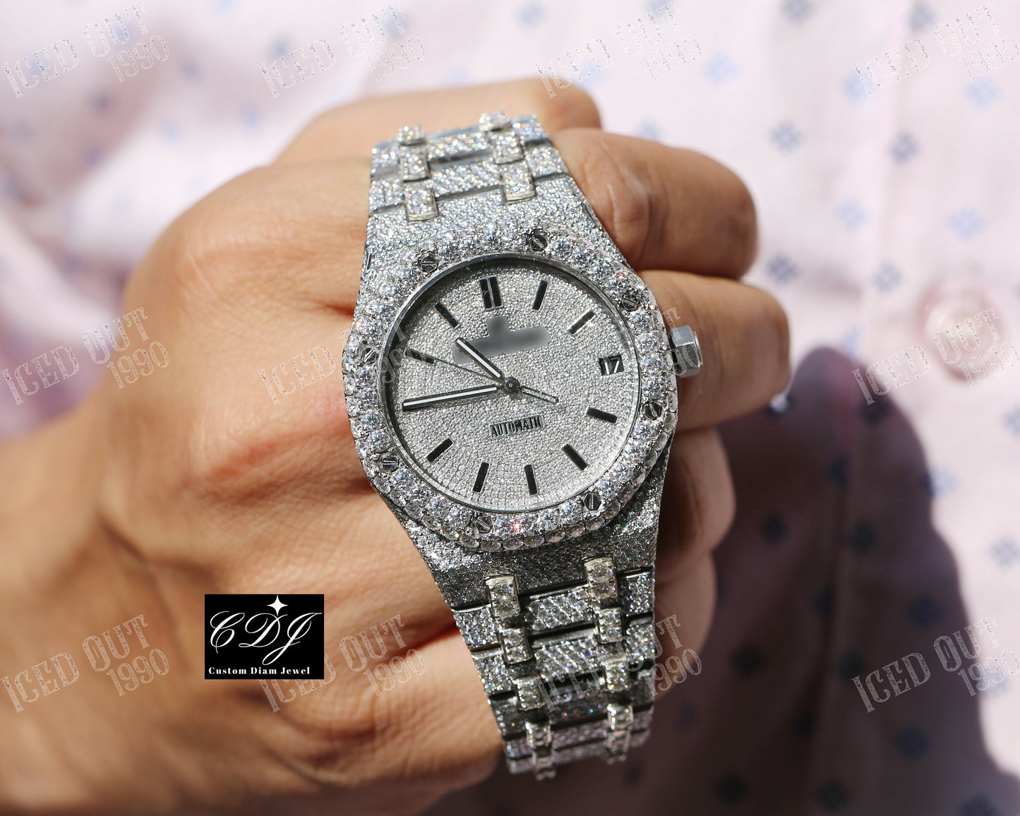 41mm Automatic Movement Iced Out Moissanite Diamond Watch customdiamjewel