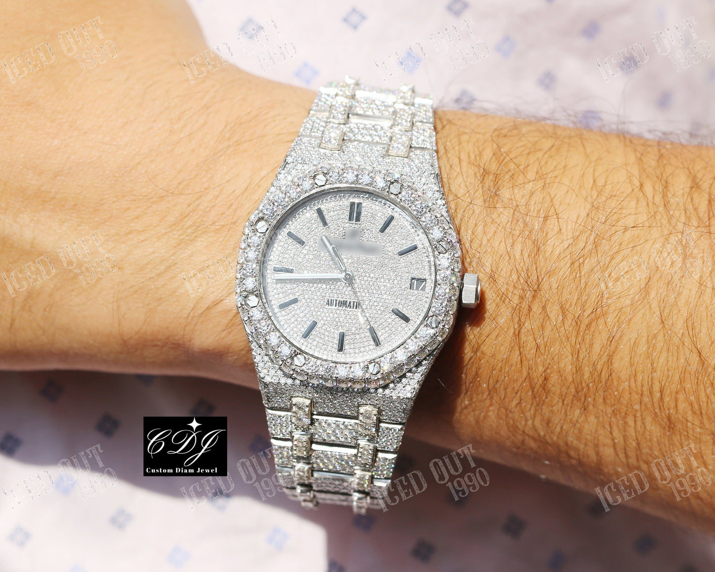 41mm Automatic Movement Iced Out Moissanite Diamond Watch customdiamjewel