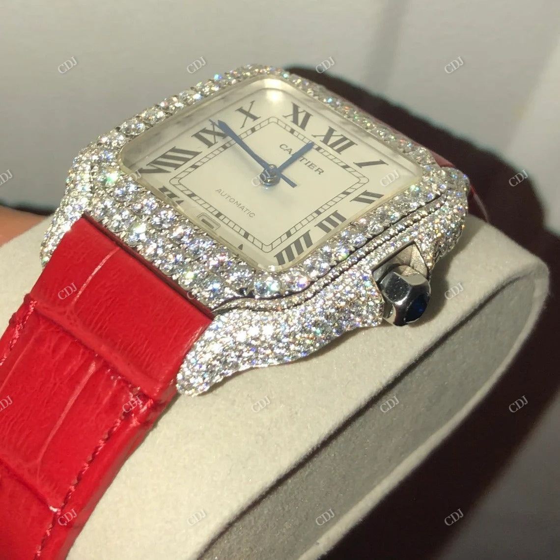Red Belt Cartier Santos Moissanite Watch customdiamjewel