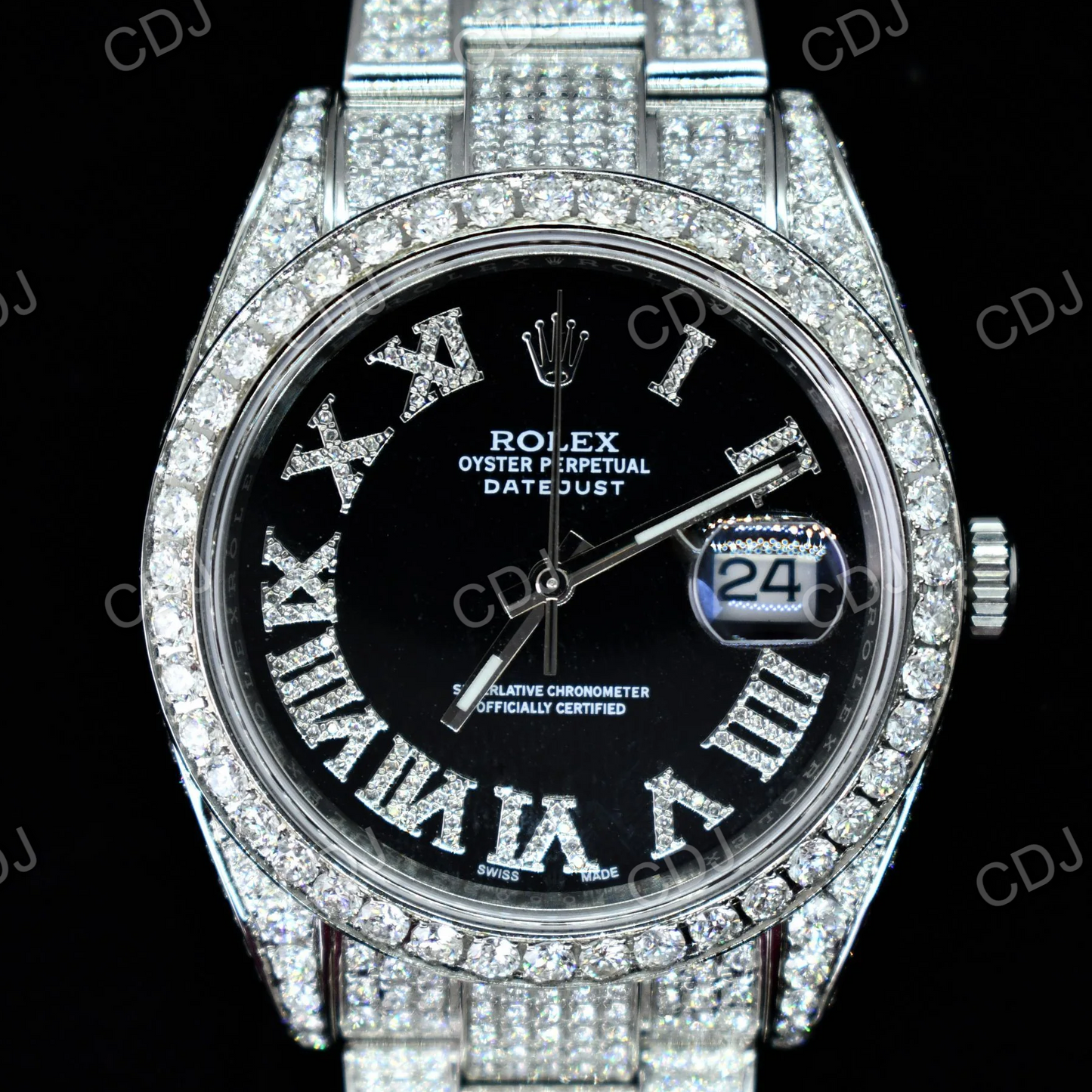 VVS Moissanite Studded Black Dail Rolex Hip Hop Diamond Watch customdiamjewel