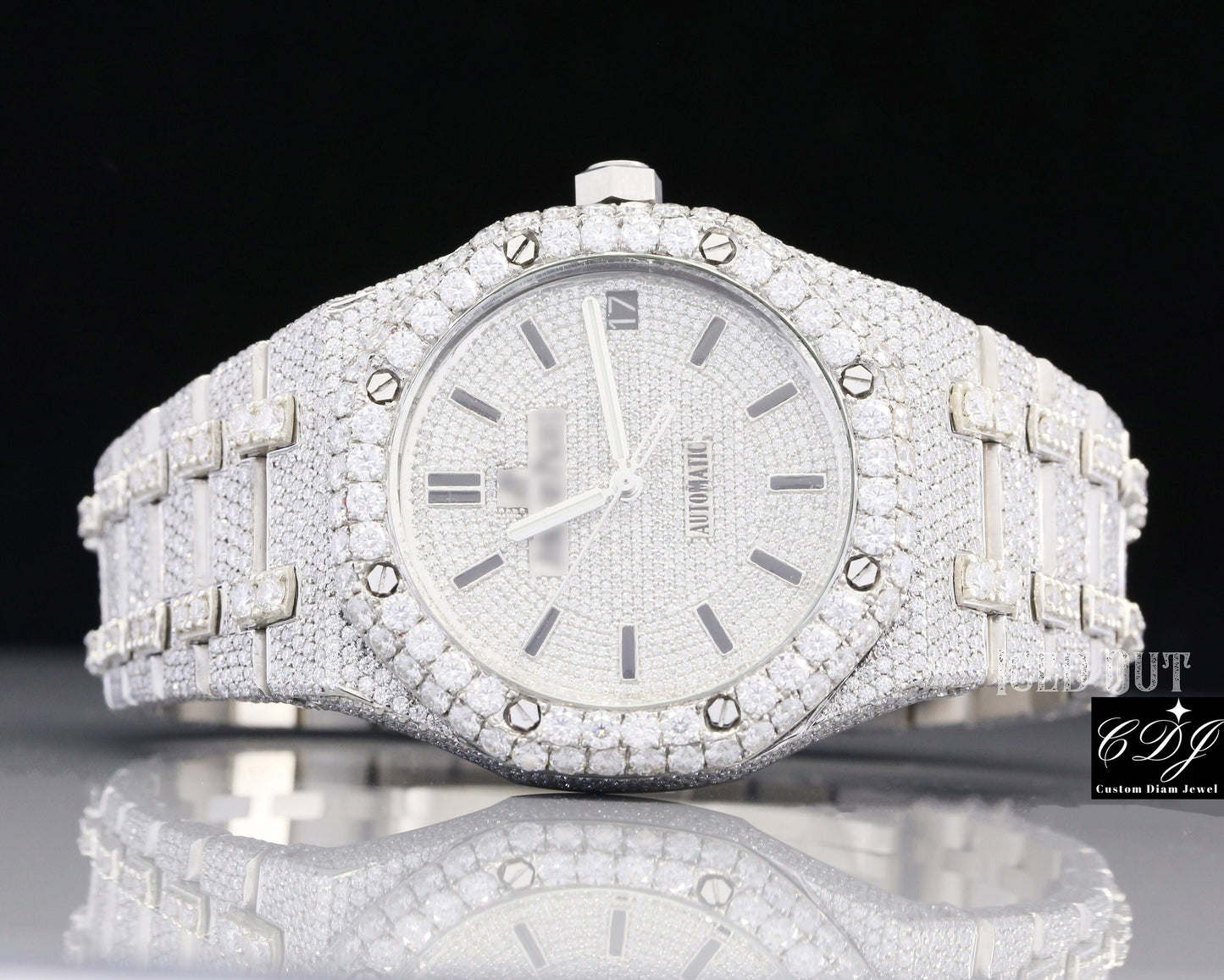 41mm Automatic Movement Iced Out Moissanite Diamond Watch customdiamjewel