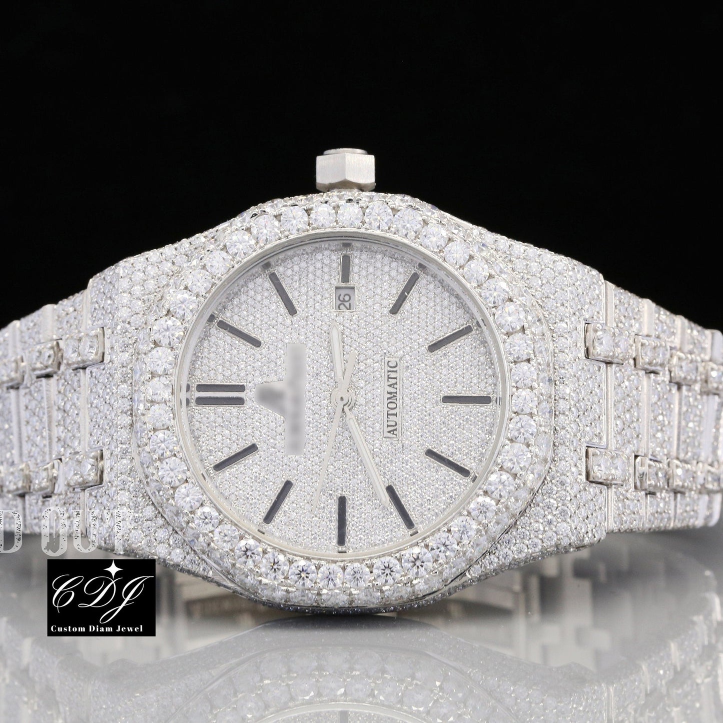 41mm Automatic Movement Iced Out Moissanite Diamond Watch customdiamjewel