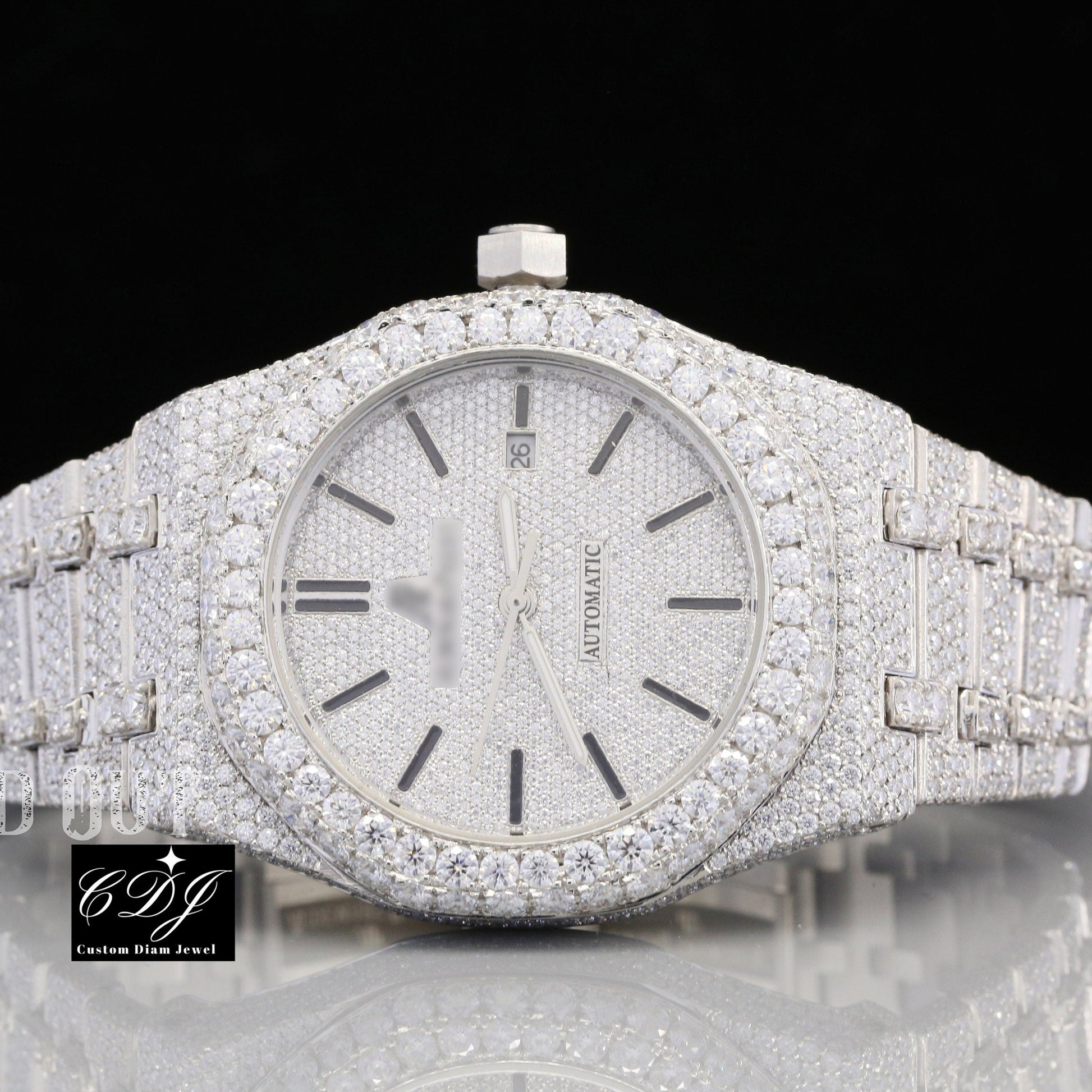 41mm Automatic Movement Iced Out Moissanite Diamond Watch customdiamjewel