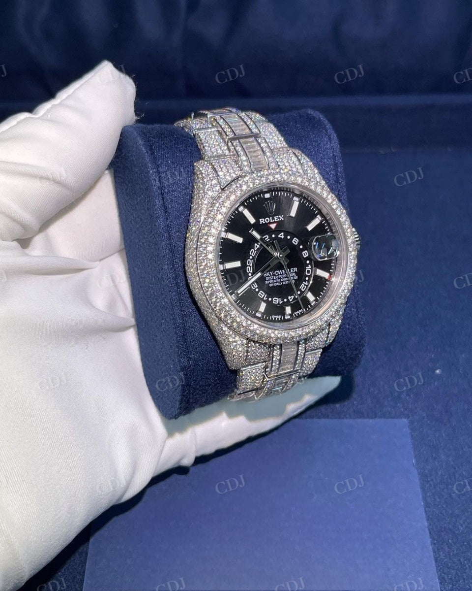Round and Baguette Diamond Rolex Oyster Iced Out Wrist Watch customdiamjewel