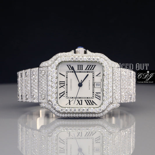 Luxuries Moissanite Iced Out Roman Number Dial Cartier Watch customdiamjewel