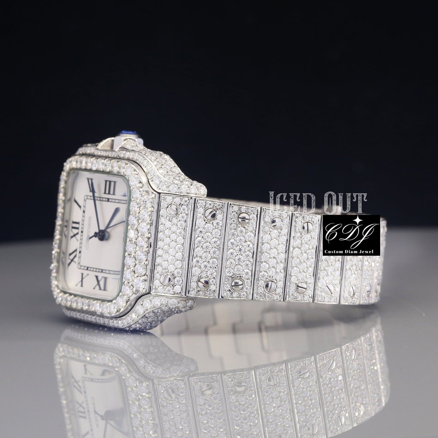 Cartier Santos Fully White Iced Out Moissanite Watch For Men's customdiamjewel
