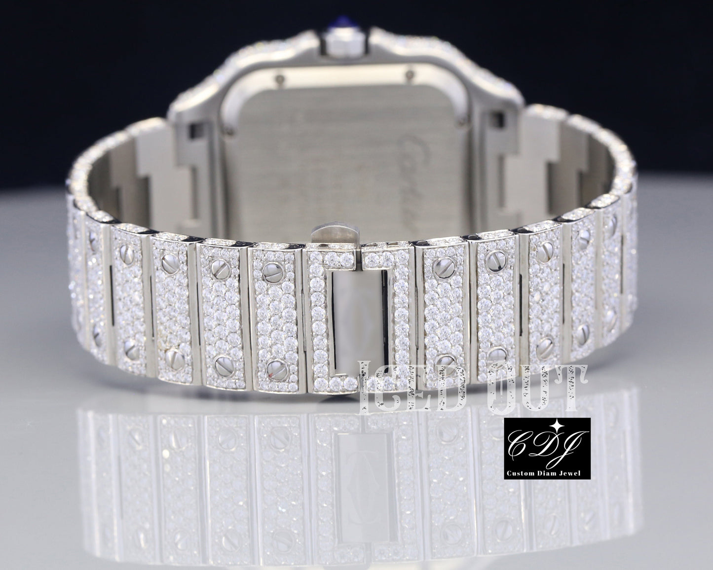 Cartier Santos Fully White Iced Out Moissanite Watch For Men's customdiamjewel