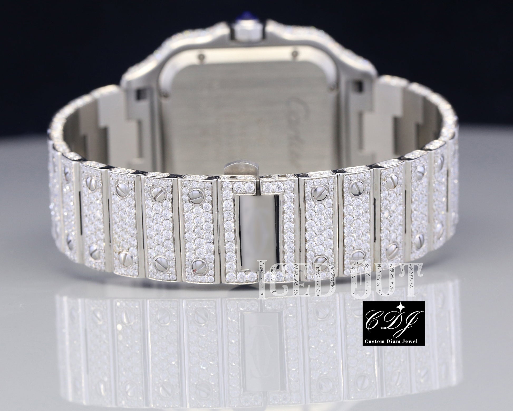 Cartier Santos Fully White Iced Out Moissanite Watch For Men's customdiamjewel