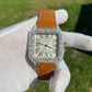 Cartier Santos Moissanite Diamond Leather Belt Watch customdiamjewel