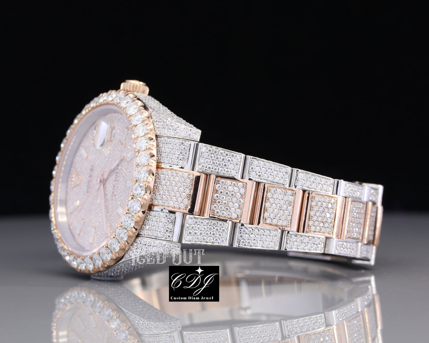 41mm Rolex Date Just Two Tone Rose Gold Oyster Band Watch customdiamjewel