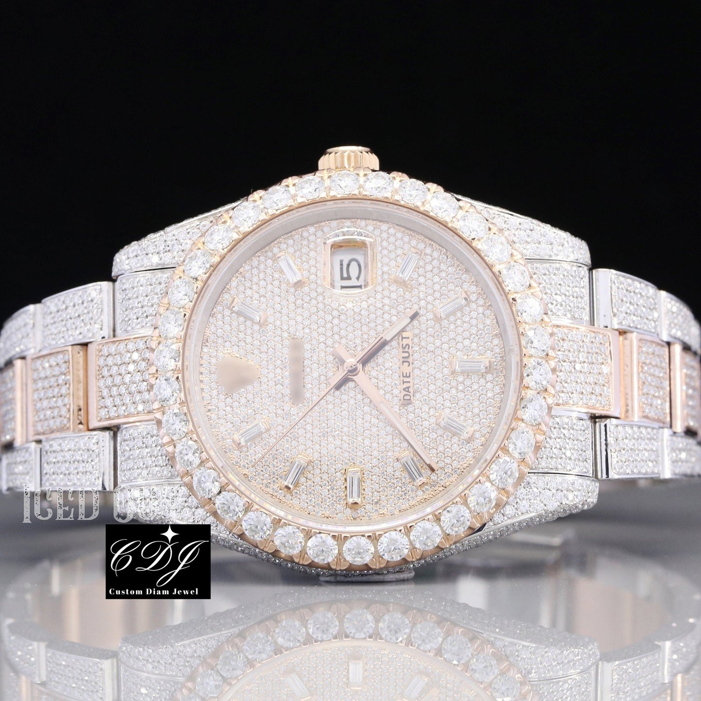 41mm Rolex Date Just Two Tone Rose Gold Oyster Band Watch customdiamjewel
