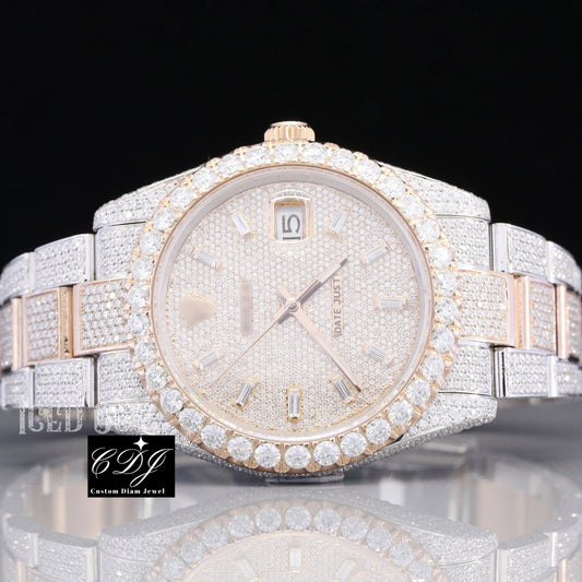 41mm Rolex Date Just Two Tone Rose Gold Oyster Band Watch customdiamjewel