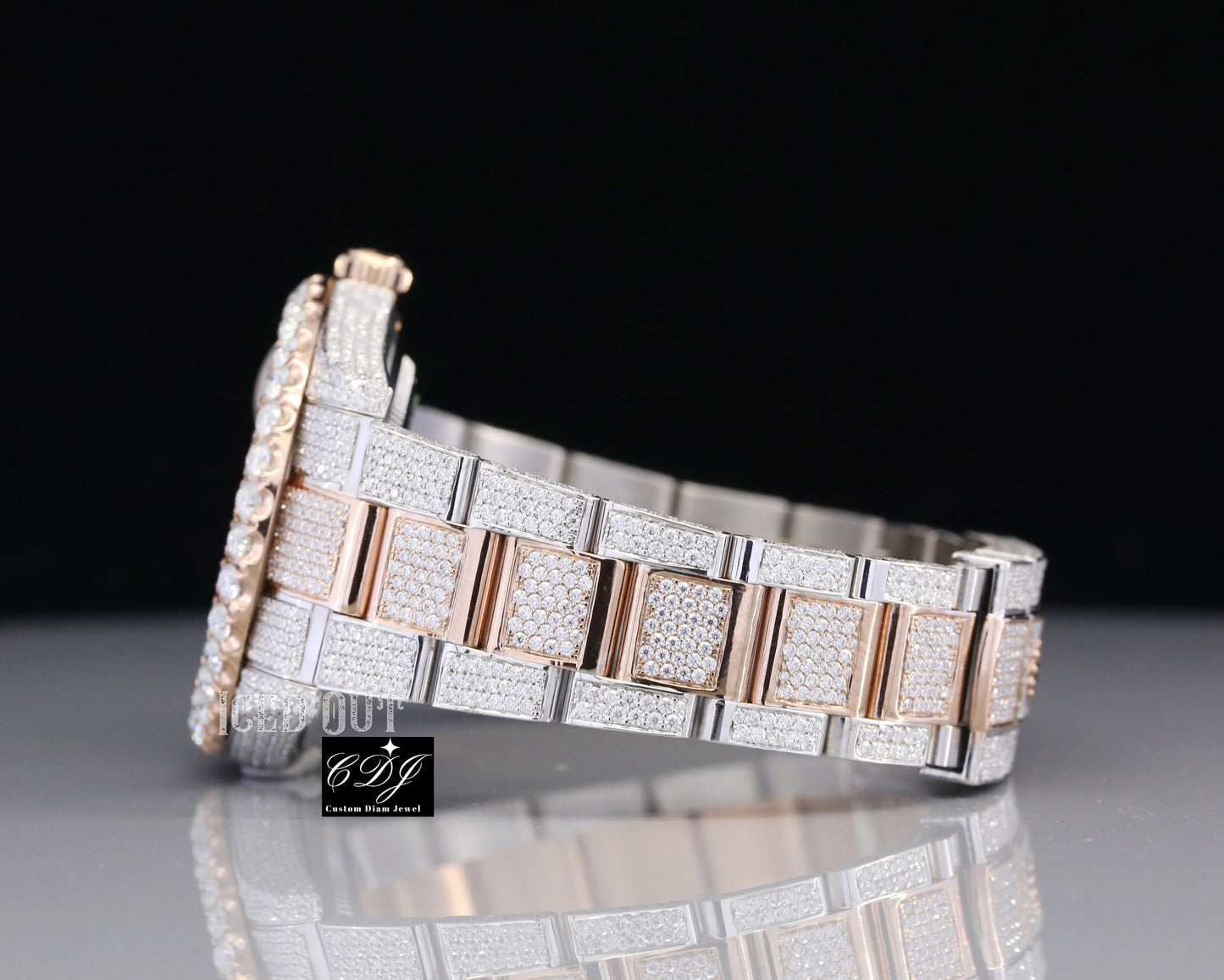 41mm Rolex Date Just Two Tone Rose Gold Oyster Band Watch customdiamjewel